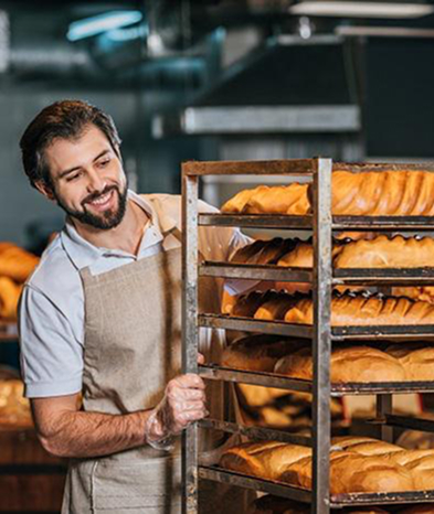 baker man with bread